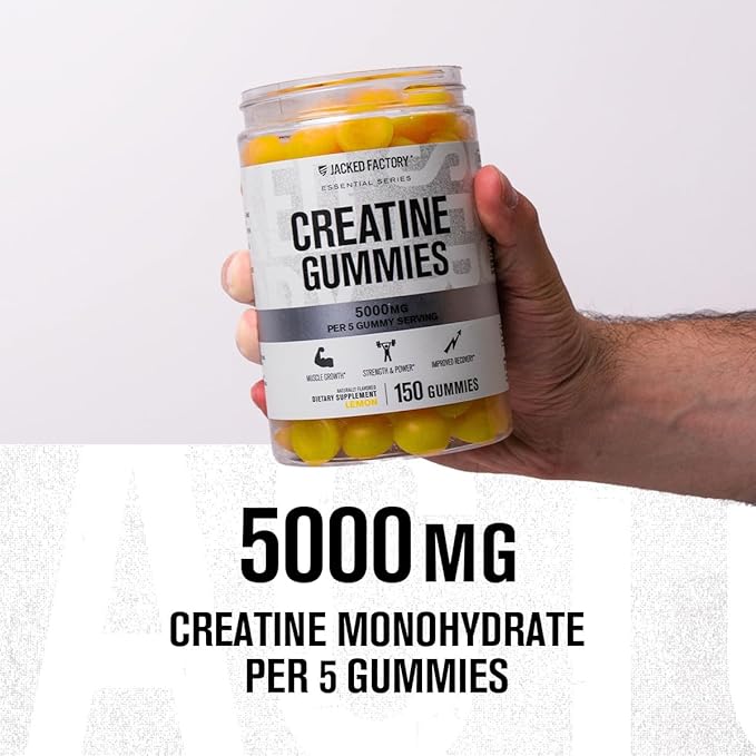 Jacked Factory Creatine Monohydrate Gummies (150 Gummies Lemon) &amp Creatine Monohydrate Powder (30 Servings Unflavored)