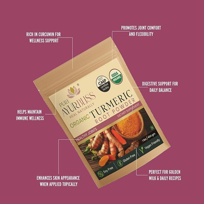 100% Organic Turmeric Powder for Daily Balance with Curcumin for Joint Health Immune Support and Gut Wellness Ayurvedic Superfood for Cooking Golden Milk DIY Masks - 16oz