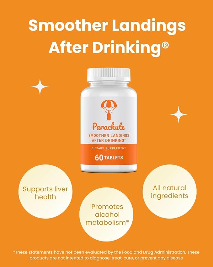 Parachute - Smoother Landings After Drinking | DHM and Milk Thistle Blend | Supplement to Promote Alcohol Metabolism and Support Liver Health | 60 Tablets