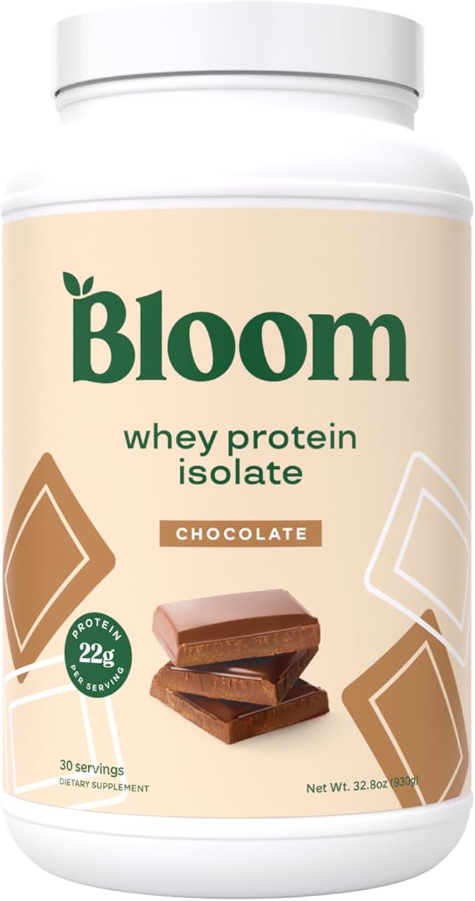 Bloom Nutrition Whey Isolate Protein Powder Chocolate - Pure Iso Post Workout Recovery Drink Blend Smoothie Mix with Digestive Enzymes for Gut Health - Low Carb Keto &amp Zero Sugar Added