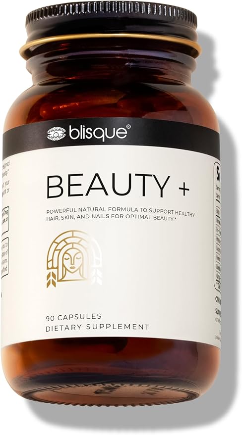 Blisque - Natural Beauty Supplement for Nail Strength Hair Growth and Skin Care | with Biotin &amp Hyaluronic Acid | Doctor Approved | Vegan and Non-GMO | 90 Capsules