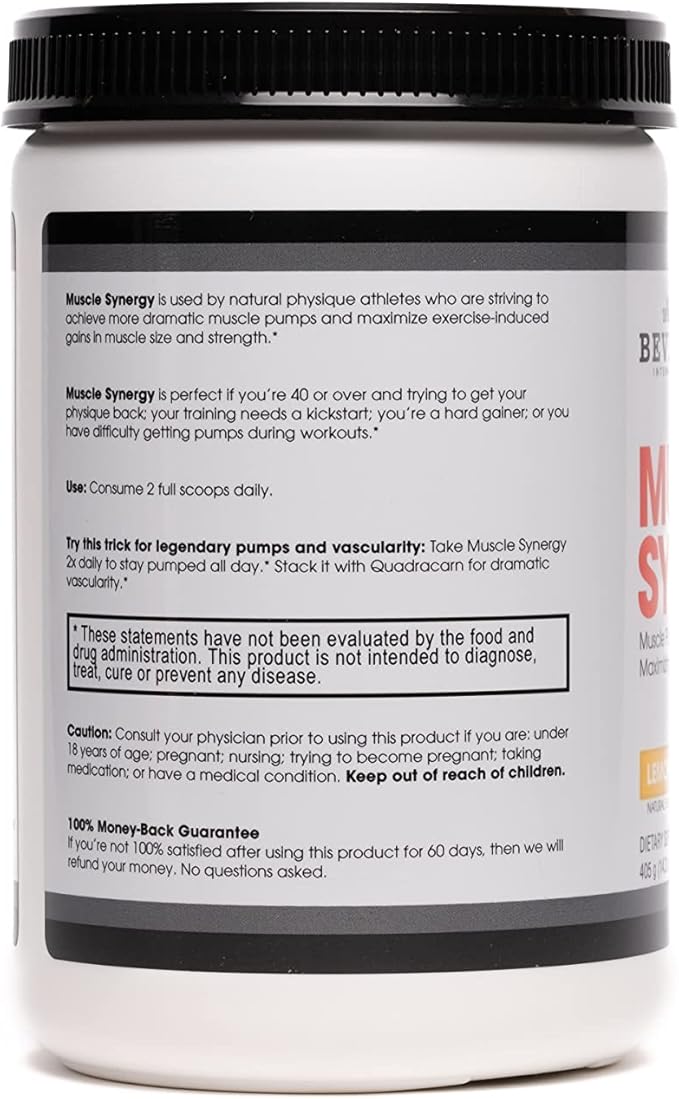 Beverly International Muscle Synergy 405g (Lemon Powder 14.3 oz) Dramatic Muscle Pump Size &amp Strength Maximizing Drink Mix w/HMB. L-Arginine L-Citrulline Creatine Monohydrate L-Ornithine