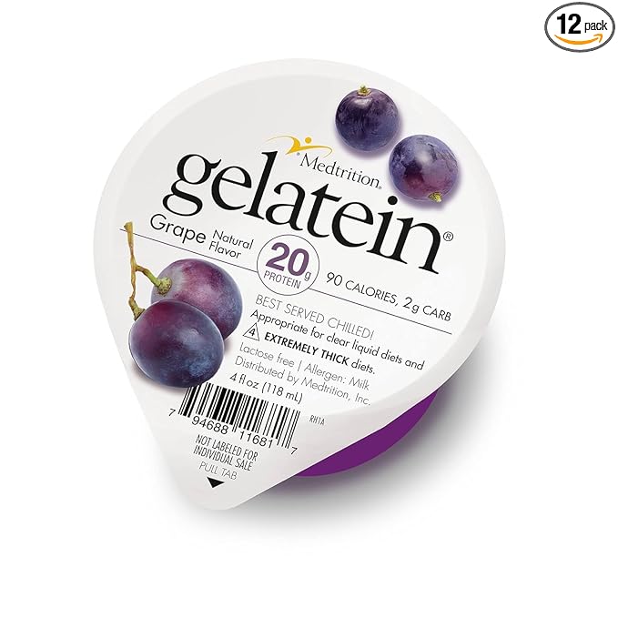 Medtrition Gelatein Grape - High Protein Sugar Free Gelatin with 20 grams of protein | Ideal for clear liquid diets swallowing difficulties bariatric dialysis and oncology (12 Pack)