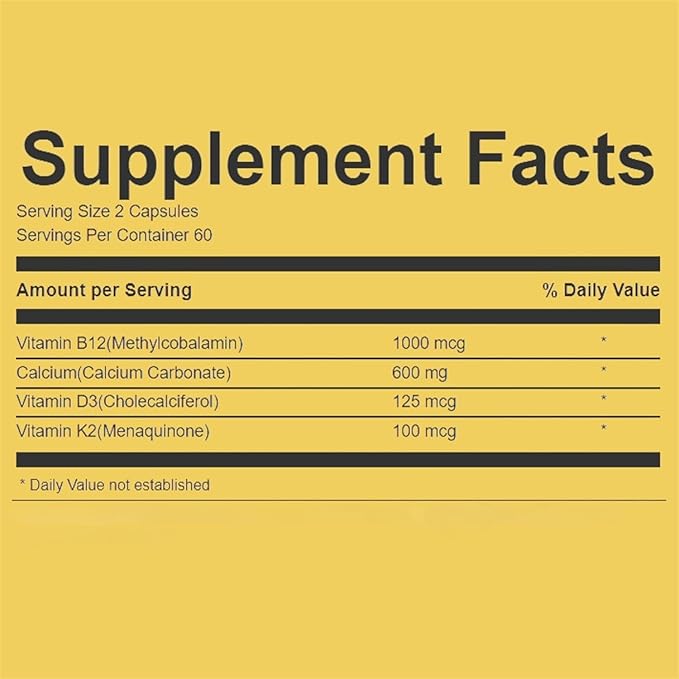 Extra Strength 4-in-1 Calcium 600mg + Vitamin D3 5000iu + K2 + B12 Natural Supplement Complex for Bone and Immune Health 2 Month Supply 120 Softgels