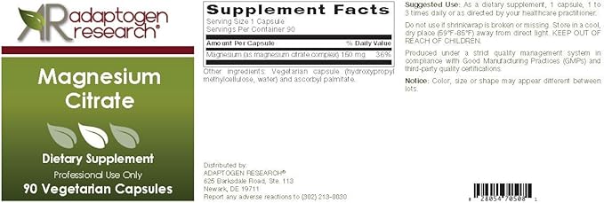 Magnesium Citrate | Readily Soluble Form of Magnesium | 150MG | Supports Energy Production Heart and Lung Function &amp Metabolism of Sugar and Carbs | 90 vegetarian capsules