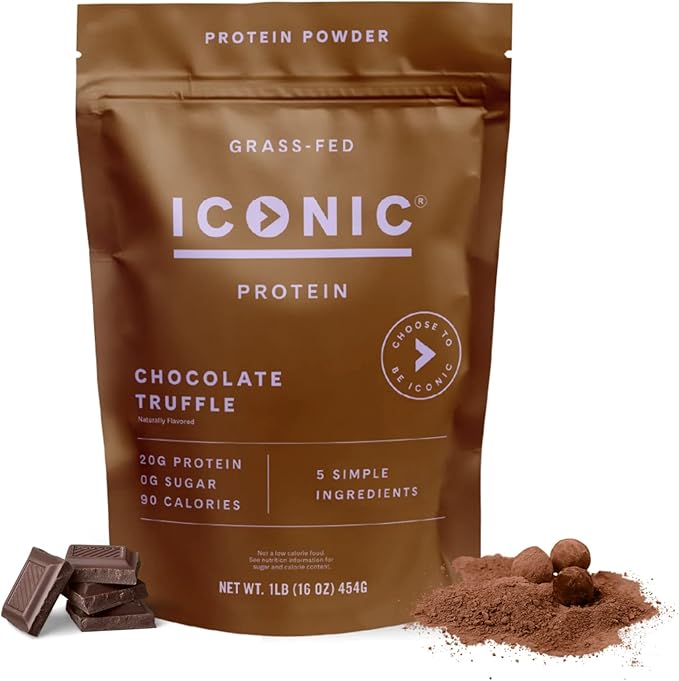 ICONIC Protein Powder Chocolate Truffle - Sugar Free Low Carb Protein Powder - Lactose Free Gluten Free Non-GMO - 20g Grass Fed Whey &amp Casein Protein - Keto Friendly 1 lb. Pouch (17 Servings)