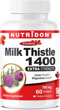 Nutridom Milk Thistle 700mg | Extra Strength | 80% Silymarin Standardized Extract | Non-GMO | 60 Softgels