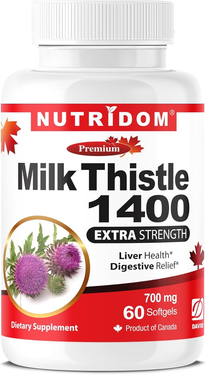 Nutridom Milk Thistle 700mg | Extra Strength | 80% Silymarin Standardized Extract | Non-GMO | 60 Softgels