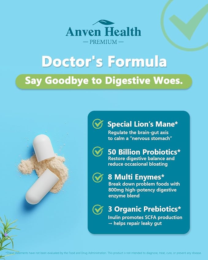 800mg Digestive Enzymes for Men and Women with Probiotics &amp Prebiotics 8 Key Enzymes Protease Amylase &amp Lipase | 180 Capsules - A 60-Day Supply for Bloating &amp Gas Relief - Non-GMO