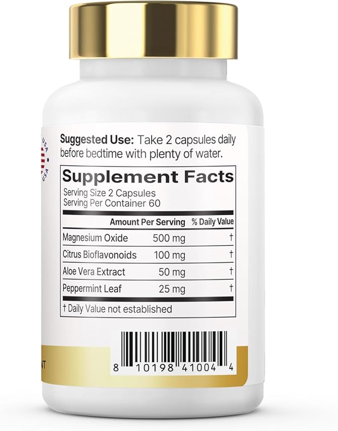 Magnesium 500mg 60 Capsules - 30 Servings. Non-GMO Gluten Free Vegan Friendly