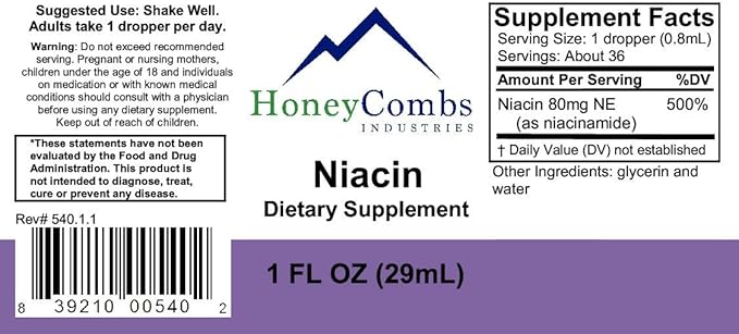 HoneyCombs Vitamin B3 (Niacin) Drops 1 Fl Oz. + Green Barley 4 8.5 Oz Powder