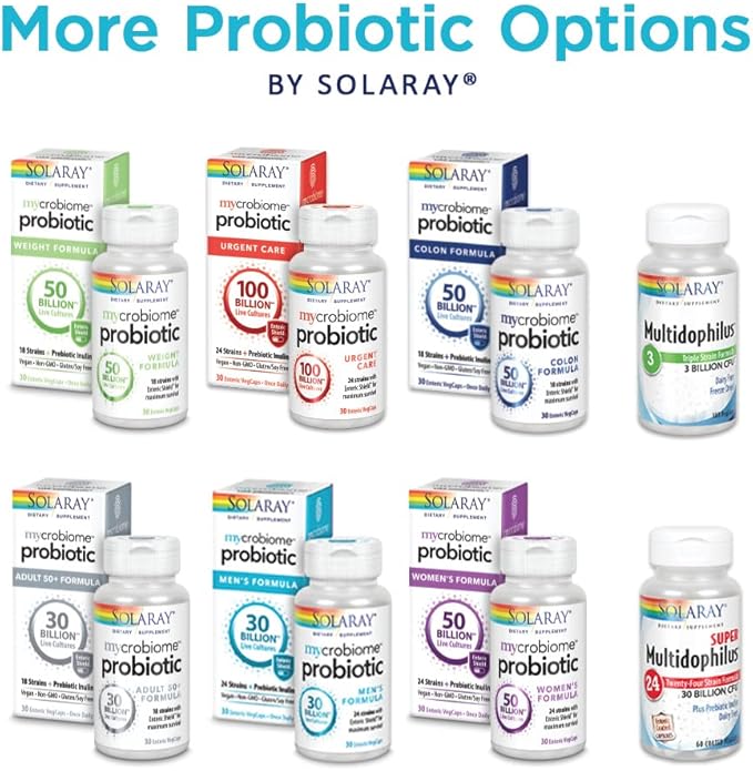 Solaray Multidophilus 12 Strain Probiotic 20 Billion CFU Probiotics for Digestive Health for Women and Men Daily Gut Health Support Complex with Prebiotic Inulin No Dairy - 100 VegCaps