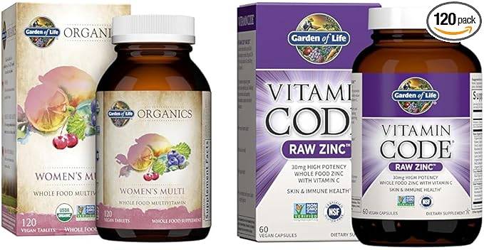 Garden of Life Women's Multivitamin and Zinc Supplements Organic Vitamins with Folate Vitamin C D B6 B12 Biotin and Zinc for Energy Skin Nails Immune and Prostate Health 120 Tablets