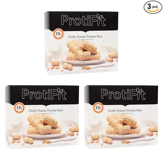 PROTIFIT - Low Calorie Fluffy Nutter Protein Bar 3 Pack High Protein 15g Protein Low Carb Low Sugar Ideal Protein Compatible 7 Servings Per Box (3 Pack)