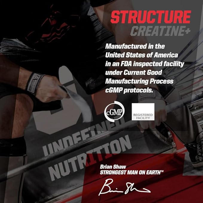 Undefined Nutrition Structure Creatine+ by Brian Shaw (30 Servings) –Micronized Creatine Monohydrate + Magnesium Creatine Chelate &amp HMB and Peak ATP-Strength Power Recovery (Berry Splash)