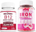 B12 Vitamins 10000 mcg 2 Pack + Vegan Iron Filled Gummies 1 Pack