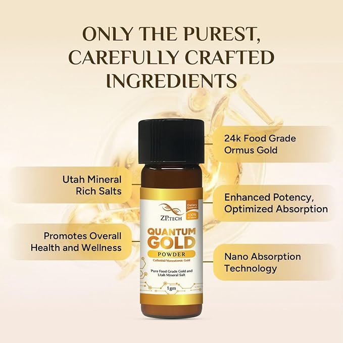 Quantum Gold 24K Ormus Gold Concentrate | Pure Ormus Colloidal Monoatomic Gold Powder Supplement | Decalcify Pineal Gland | Enhance Brain Wave Activity &amp Higher Energy Alignment 1g.