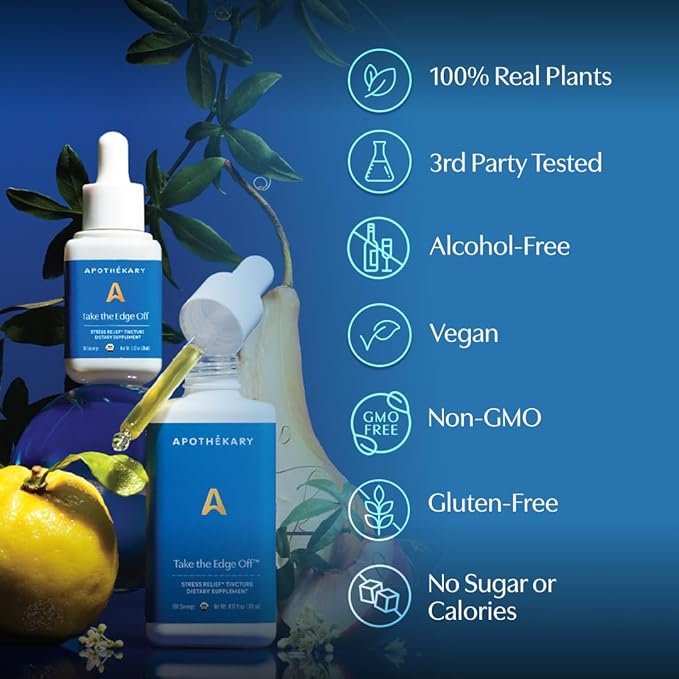 Apothékary Take The Edge Off Helps Ease Stress &amp Tension Alcohol-Free White Wine-Inspired Herbal Liquid Drops Made with Passionflower Flower Skullcap &amp Oatstraw Leaf 1 Fl oz 30 Servings