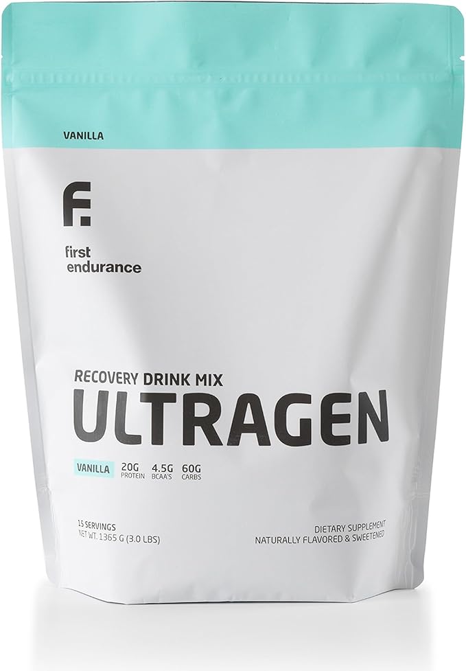 FIRST ENDURANCE Ultragen Workout Recovery Drink Powder Protein Mix Boosts Energy Accelerates Recovery | Vanilla 15 Servings