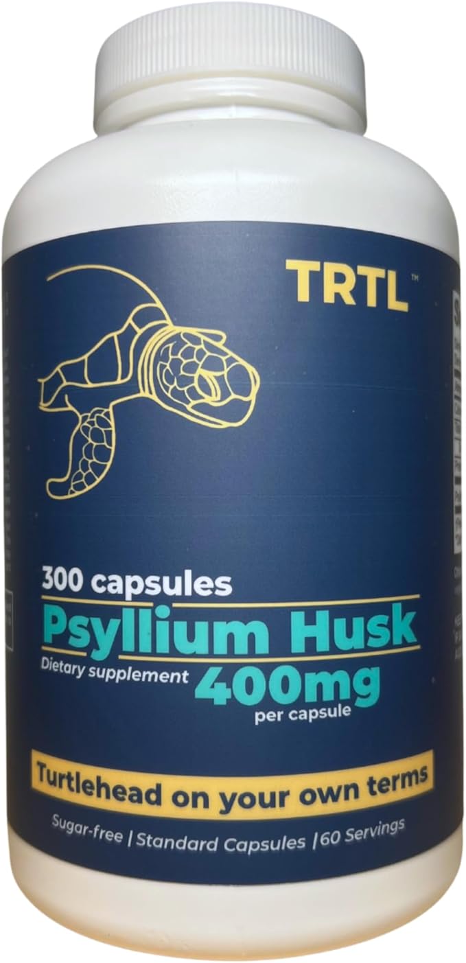 TRTL Psyllium Husk Capsules – 300ct | Fiber Supplement for Gut Health &amp Regularity | Made in the USA with Globally Sourced Ingredients | Non-GMO | 2g Psyllium Husk Powder per Serving