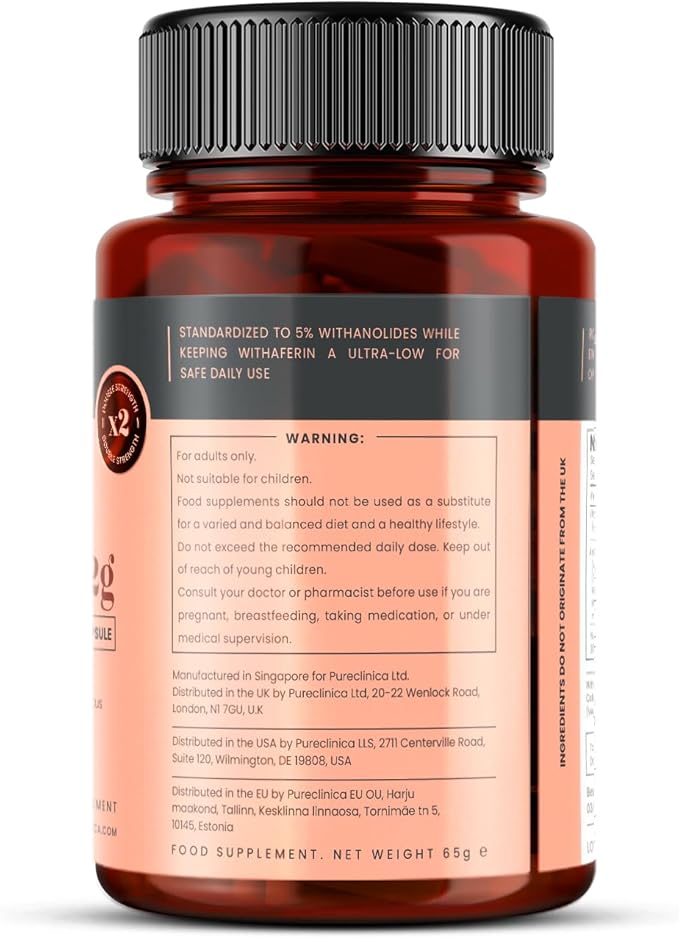 pureclinica Double Strength ZenVedha® Ashwagandha 12000mg x 180 Vegan Capsules (2 Bottles of 90) – 5% Withanolides – with Vitamin B6 for Stress Relief Energy &amp Focus - 6 Month Supply