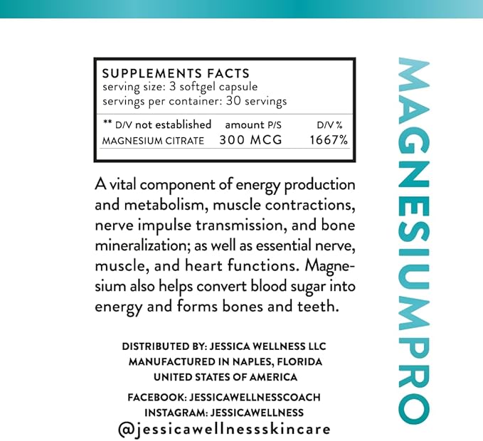 Magnesium Pro/Magnesium Citrate for Constipation Digestion &amp Relaxation/Magnesium Citrate Capsules 300MG / Magnesium Citrate Supplement/Vegan Magnesium Citrate – Jessica Wellness - 90CT