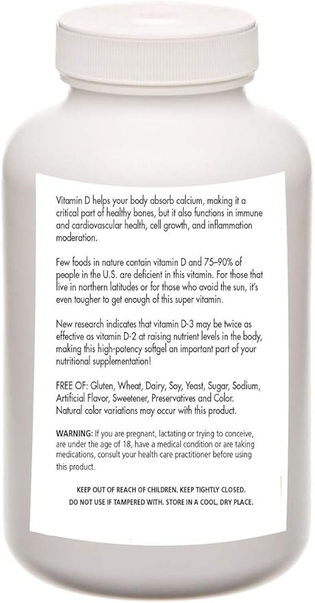 Vitamin D3 Softgel - High Potency Bone &amp Immune Health from Lanolin Source - 5000 IU