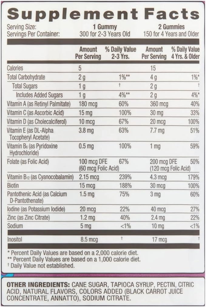 Equate Kids Multivitamin Gummies Complete Daily Multivitamin for Children 2+ Natural Fruit Flavor 300 Count Vegetarian Sticker