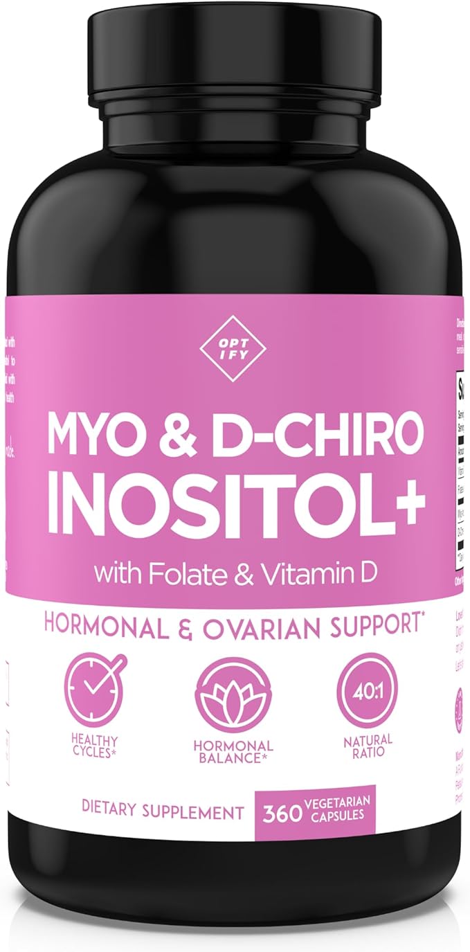 Optify Inositol Supplement for Women – 90-Day Supply – Myo-Inositol and D-Chiro Inositol with Folate and Vitamin D – 40:1 Ratio – Hormone Balance &amp Ovarian Support - 360 Capsules