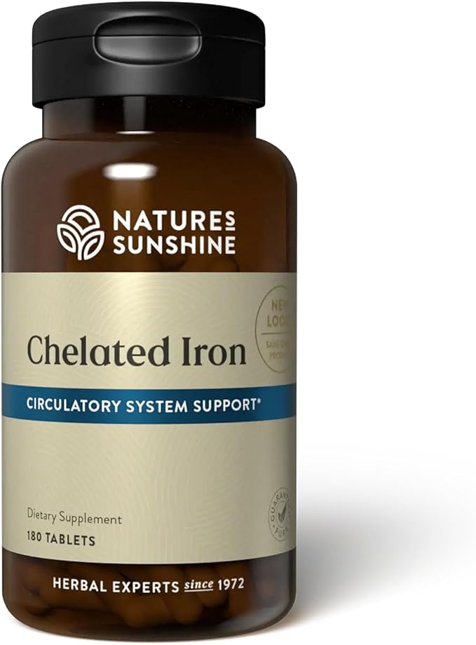 Nature's Sunshine Iron-Chelated 25mg 180 Tablets | Provides Circulatory System Support Helps the Transport of Oxygen to the Tissues and Provides 25 mg Iron per Tablet