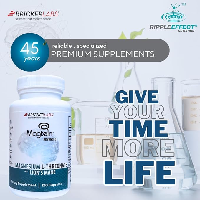 Bricker Labs Magtein® &amp Lion’s Mane-Advanced Magnesium L-Threonate Formula for Brain Health Memory &amp Focus-Cognitive Support Supplement 120 Capsules