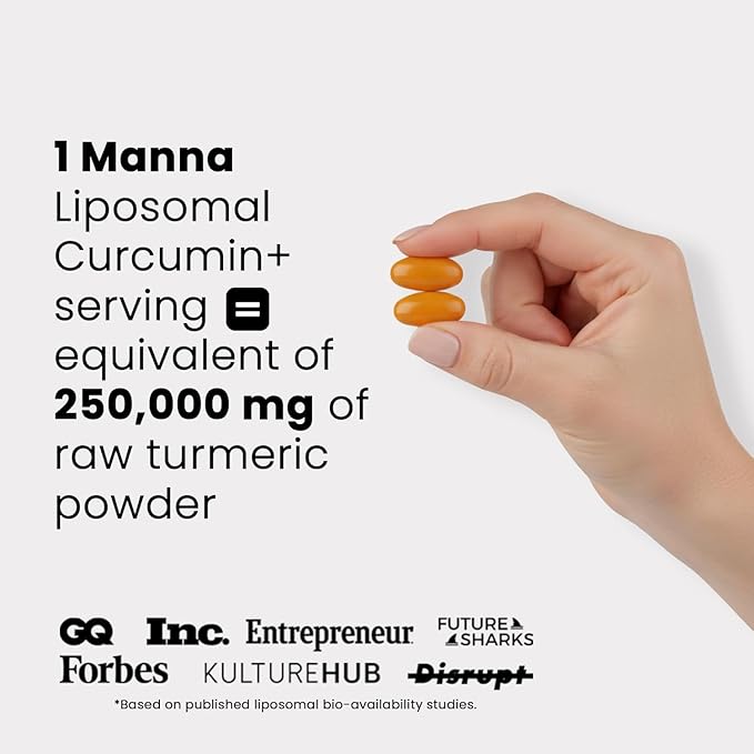 Manna Vitamins Evolved Liposomal Curcumin+ Softgels for Advanced Absorption Best Turmeric Supplement for Daily Joint &amp Immune Health Support - Non-GMO 500mg Curcuminoids (60ct)