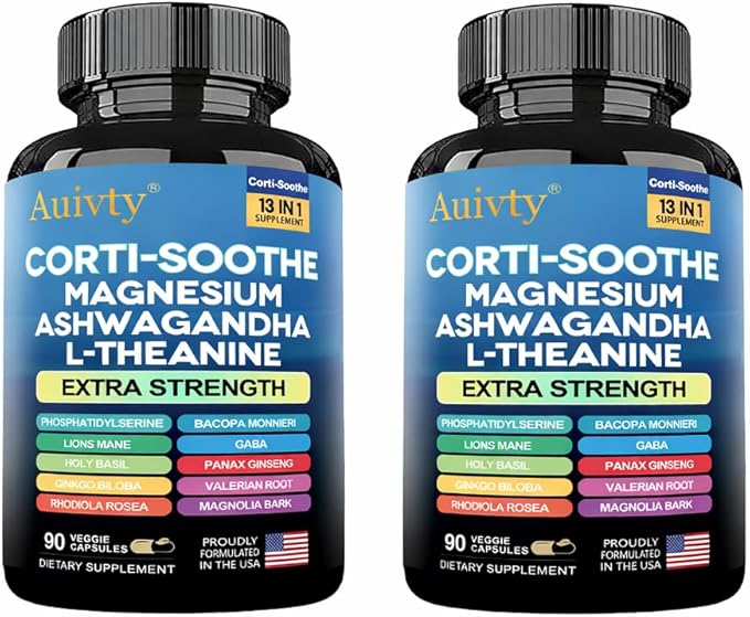 Cortisol Manager &amp Adrenal Support - Cortisol Reducer for Stress Relief Calm &amp Sleep - 13-in-1 Adaptogen with Ashwagandha &amp Magnesium - 180 Capsules (2-Pack)