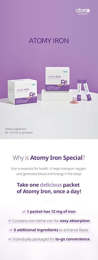 A.T.O.M.Y. Iron Blueberry Flavored Non-heme Iron 60 Packets of 0.07 oz