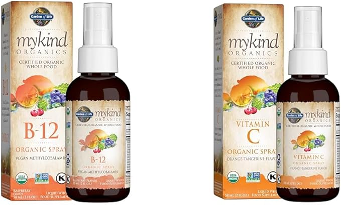 Garden of Life Organics B12 Vitamin - Whole Food B-12 for Metabolism and Energy &amp Organics Vitamin C for Kids and Adults Organic Vitamin C Spray for Skin Health