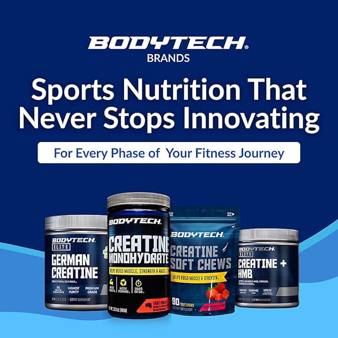 BodyTech Creatine Monohydrate Powder - Fruit Punch Flavor to Enhance Muscle Strength Power and Workout Performance - Supports Muscle Recovery and Growth (16.5 oz / 78 Servings)