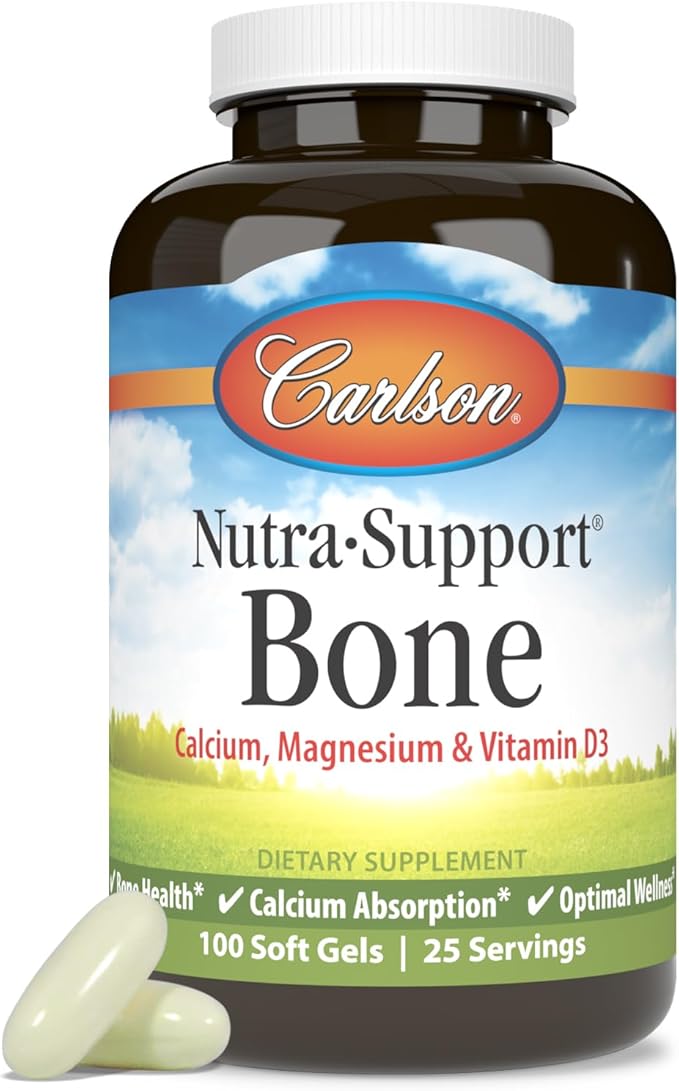 Carlson - Nutra-Support Bone Calcium Magnesium &amp Vitamin D3 Bone Health Calcium Absorption &amp Optimal Wellness 100 Softgels