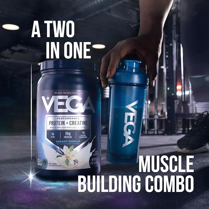 Vega Protein + Creatine - 30g Plant-Based Protein Chocolate 13 Servings 3g Creatine 5g BCAAs Vegan Keto Gluten Free Dairy Free Low Carb for Muscle Growth &amp Repair Drink Mix 23.4oz