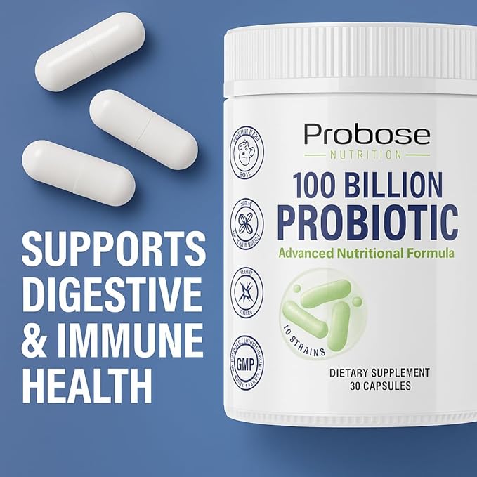 Probase Nutrition Probiotic 100 Billion CFU 10 Strains with Prebiotics 30 Veggie Capsules Gluten Free for Men and Women 30-Day Supply