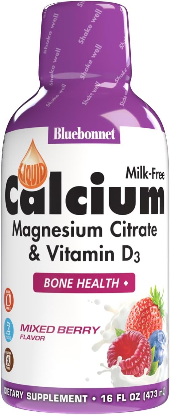 Bluebonnet Nutrition Liquid Calcium Magnesium Citrate &amp Vitamin D3 Daily Bone Support Supplement - Strawberry &amp Mixed Berry Bundle