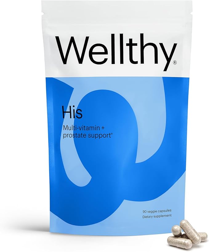 Wellthy His Daily Natural Multivitamin for Men Premium Prostate Support Supplement Support Hair Growth (30 Day)