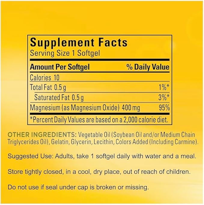 Extra Strength Magnesium 400mg | Bone Nerve &amp Muscle Support | 180 Softgels – 6 Month Supply | Gluten Free | High Potency Relaxation &amp Wellness Supplement | Nature Inspired Formula