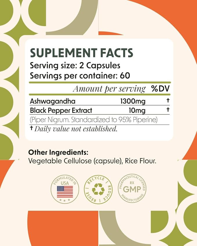 Alpha &amp Omega Nutrition Ashwagandha 650mg with Black Pepper Extract 120 Veggie Caps for Stress Relief Natural Mood Support Energy &amp Focus GMO Free 2 Month Supply