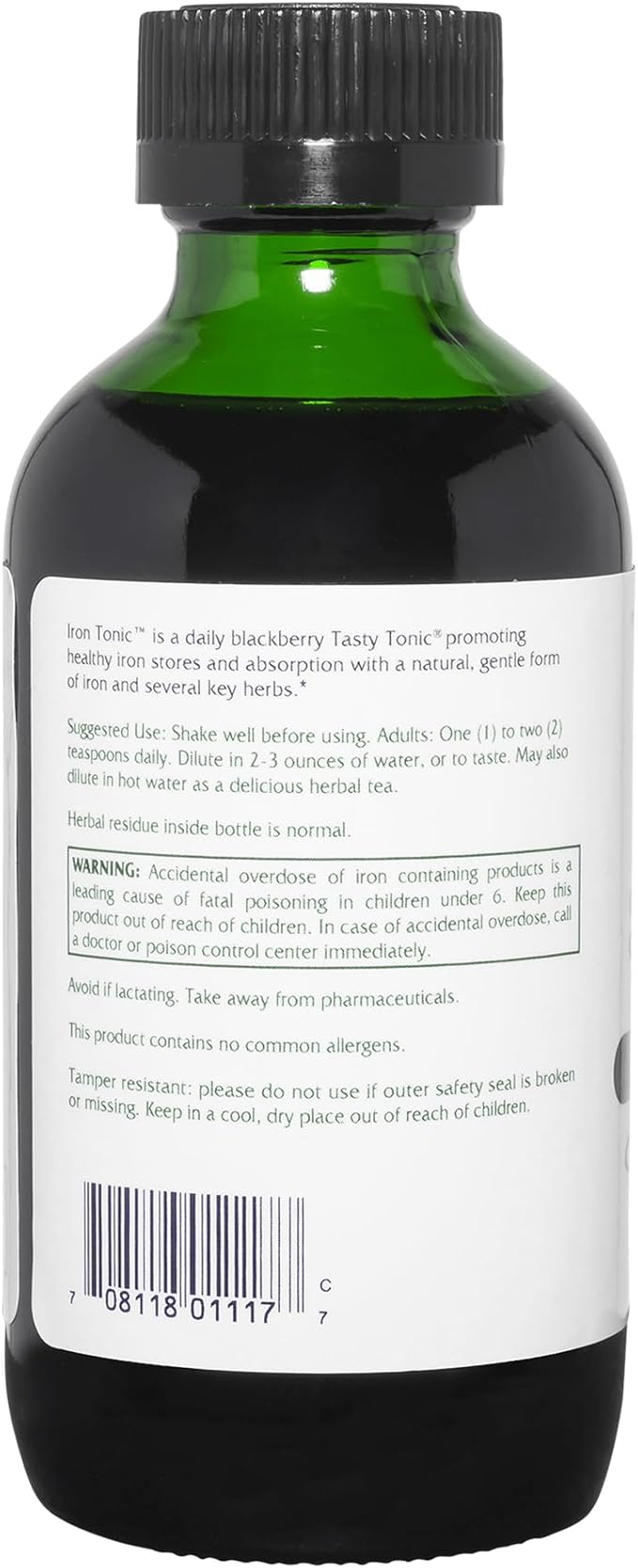 Vitanica Iron Tonic Liquid Iron Supplement Red Blood Cell Support Vegan 4 Ounce