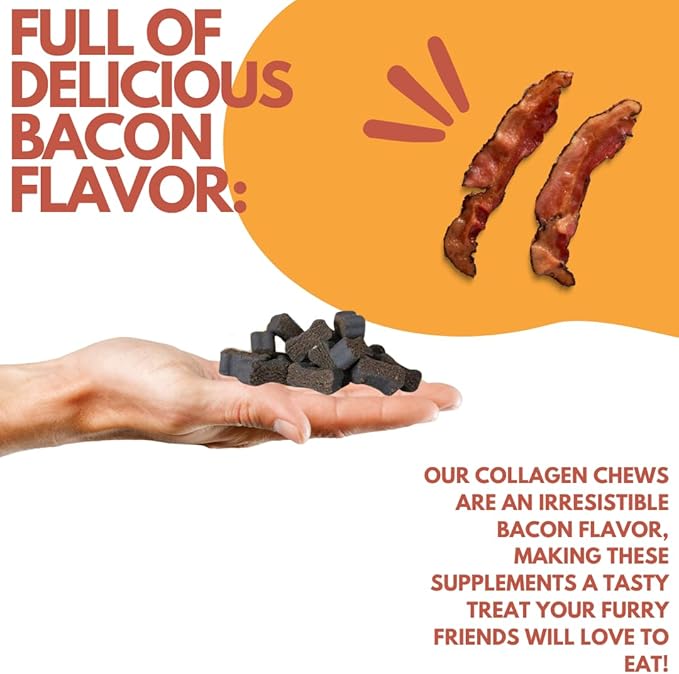 MYOS Canine Muscle &amp Mobility Chews – Collagen &amp Glucosamine for Dogs - Bacon Flavor Joint Supplement for Muscle Bone &amp Joint Support 60 Count