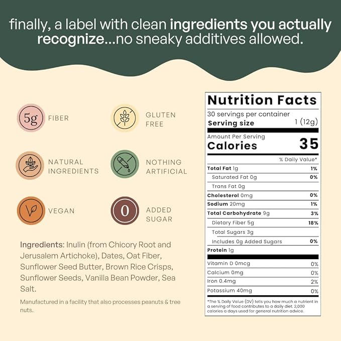 Fiber Bites - 5g Daily Fiber Supplement - Supports Regularity Digestion and Gut Health - All Natural Ingredients 30 Servings Vanilla Bean Flavor