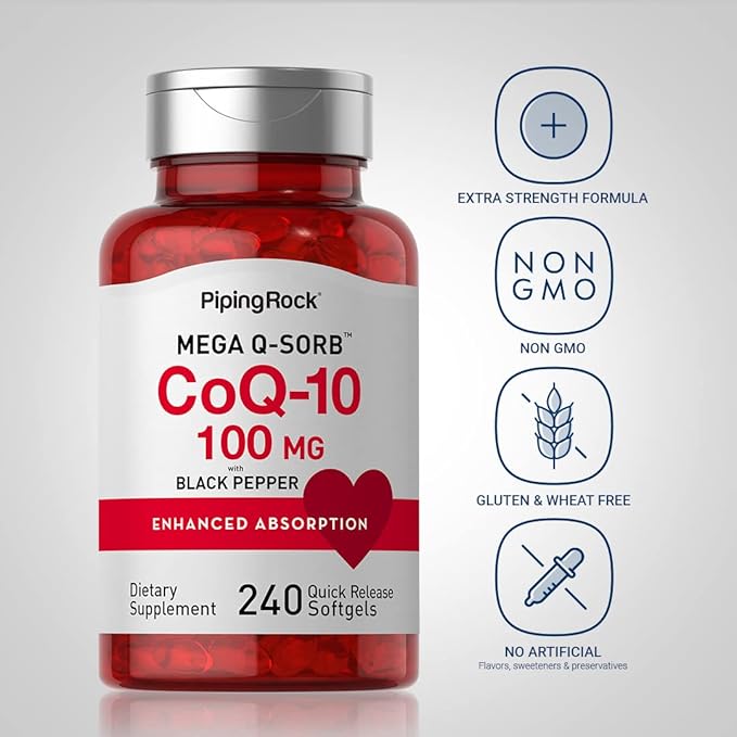 Piping Rock CoQ10 100mg | 240 Softgels | Enhanced Absorption Supplement for Women and Men | Non-GMO Gluten Free