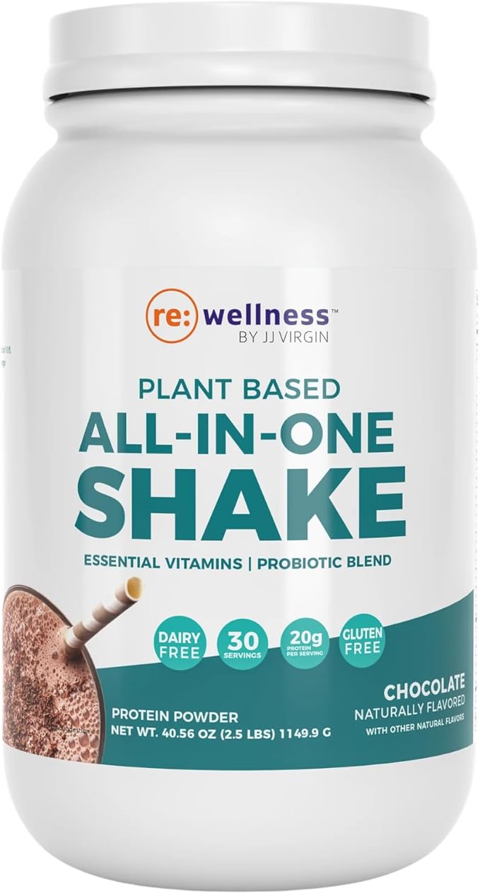 Reignite Wellness by JJ Virgin | Chocolate Plant-Based All-in-One Shake | New &amp Improved Formula | Plant Protein Powder Vitamins Minerals Greens &amp Aminos | 20g of Plant Protein | 30 Serving