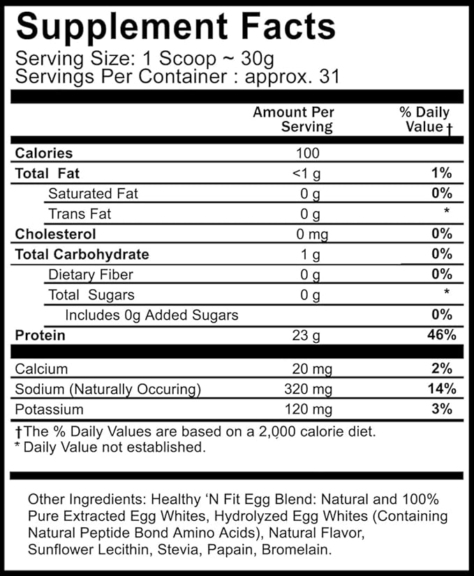 Healthy 'N Fit 100% Egg Protein- Vanilla Ice Cream (2lb): 100% Egg White Protein Plus Natural Peptides. Pure All Naturally Sweetened Protein