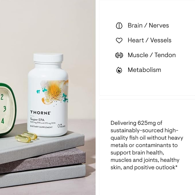 THORNE - Super EPA (90 Gelcaps) &amp Vitamin D + K2 (1 Oz) Bundle - Supports Bone Health Muscle Structure &amp Joint Health - Gluten Dairy &amp Soy-Free